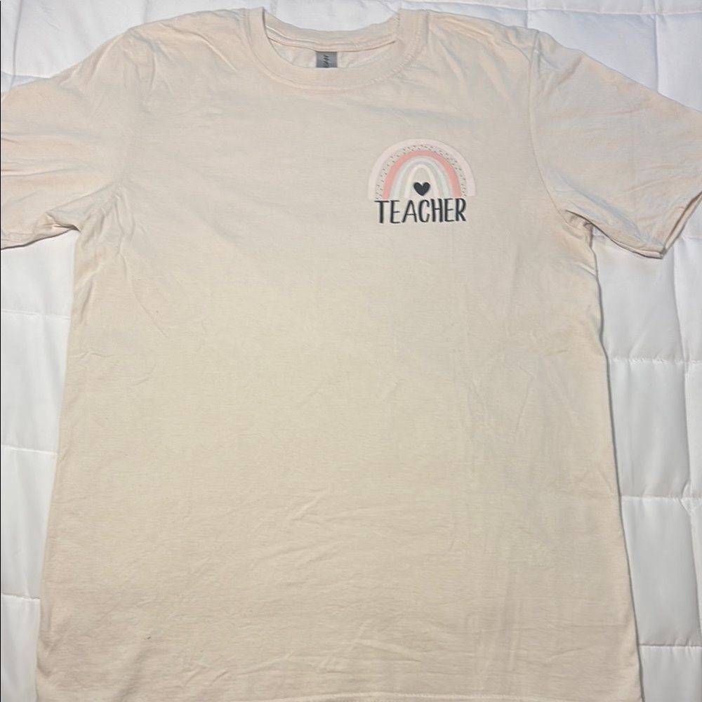 Cream Teacher with Rainbow Graphic T-Shirt